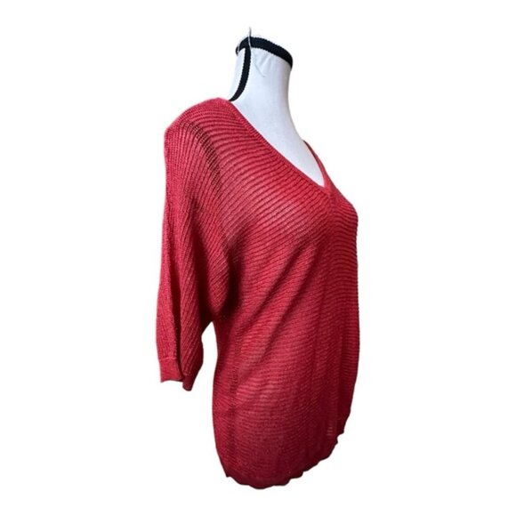 Women’s Vintage torrid 0 XL Red Open Weave Metallic V Neck Sweater 12 14 - Picture 6 of 9